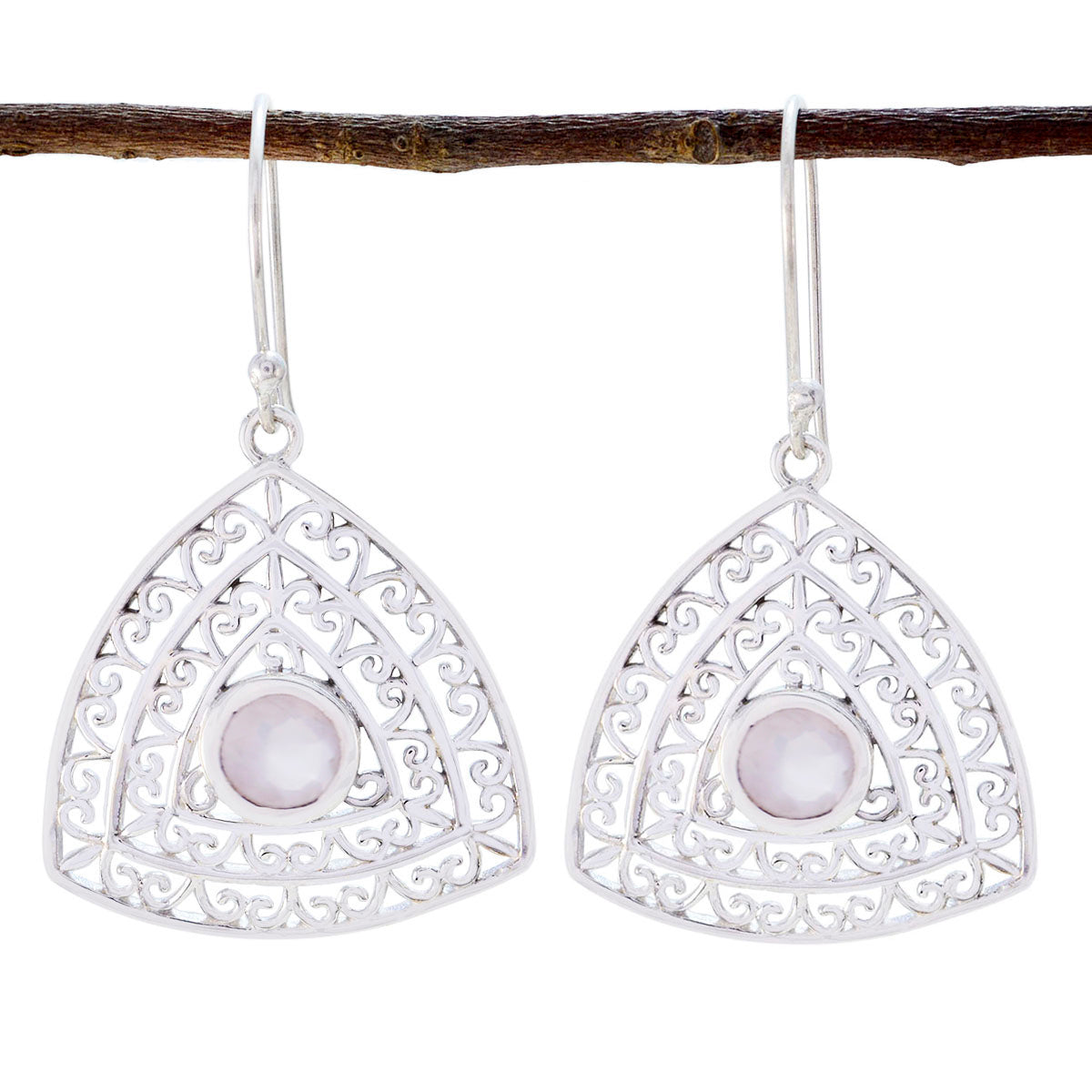 Riyo Genuine Gems round Faceted Pink Rose Quartz Silver Earring engagement gift