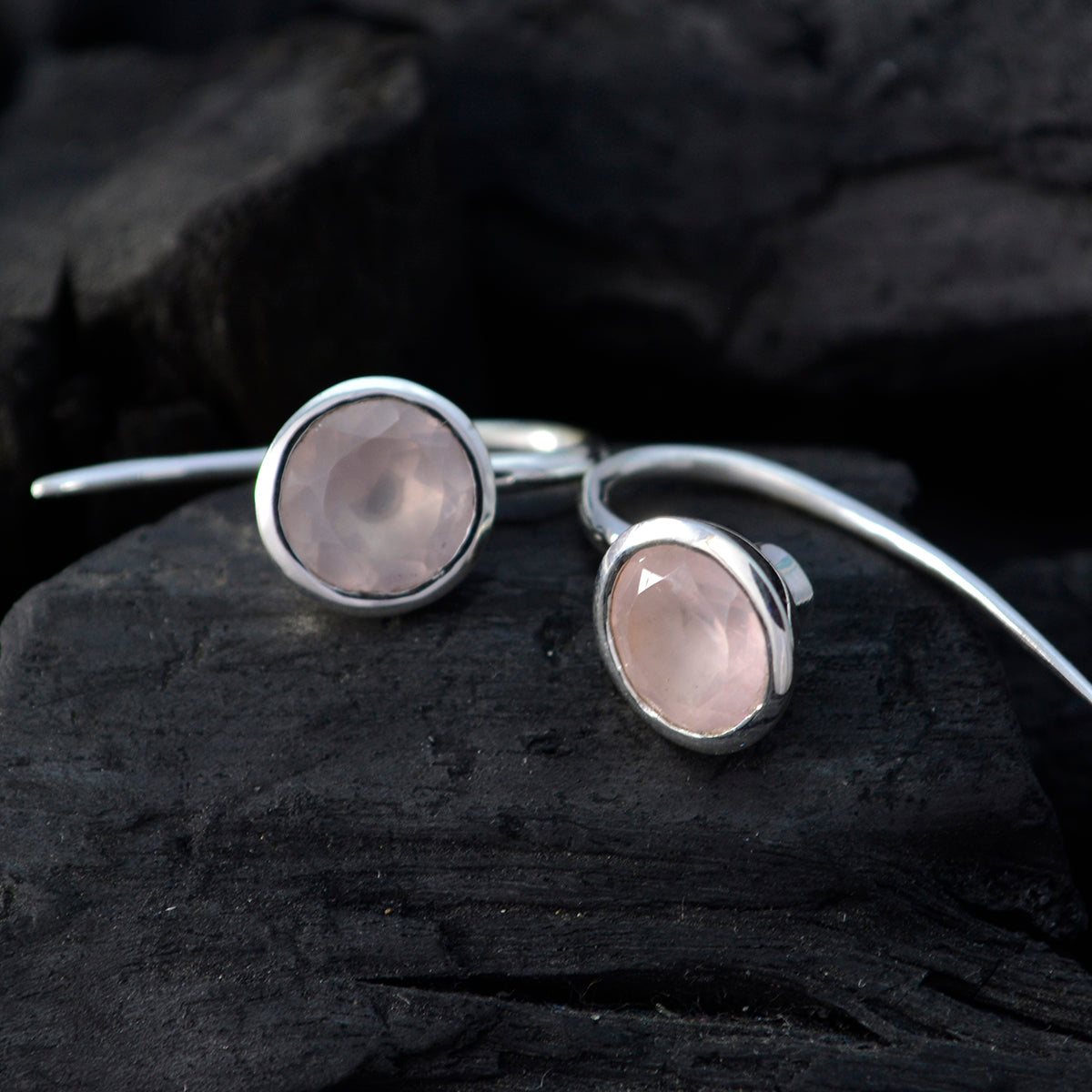 Riyo Genuine Gems round Faceted Pink Rose Quartz Silver Earring halloween gift