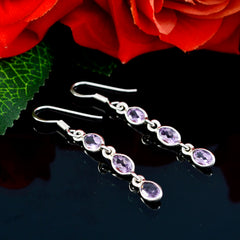 Riyo Genuine Gems round Faceted Purple Amethyst Silver Earring daughter's day gift