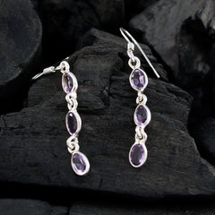 Riyo Genuine Gems round Faceted Purple Amethyst Silver Earring daughter's day gift