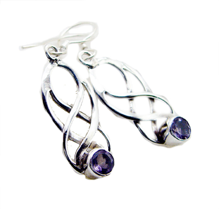 Riyo Genuine Gems round Faceted Purple Amethyst Silver Earring gift for teachers day
