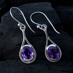 Riyo Genuine Gems round Faceted Purple Amethyst Silver Earring st. patricks day gift