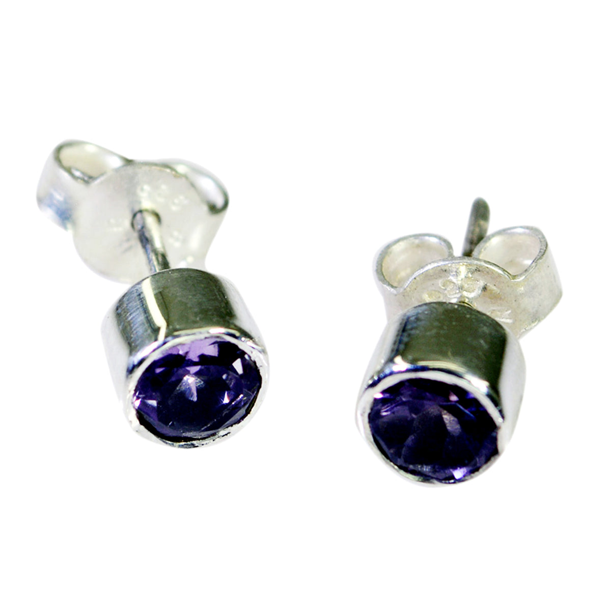 Riyo Genuine Gems round Faceted Purple Amethyst Silver Earrings frinendship day gift