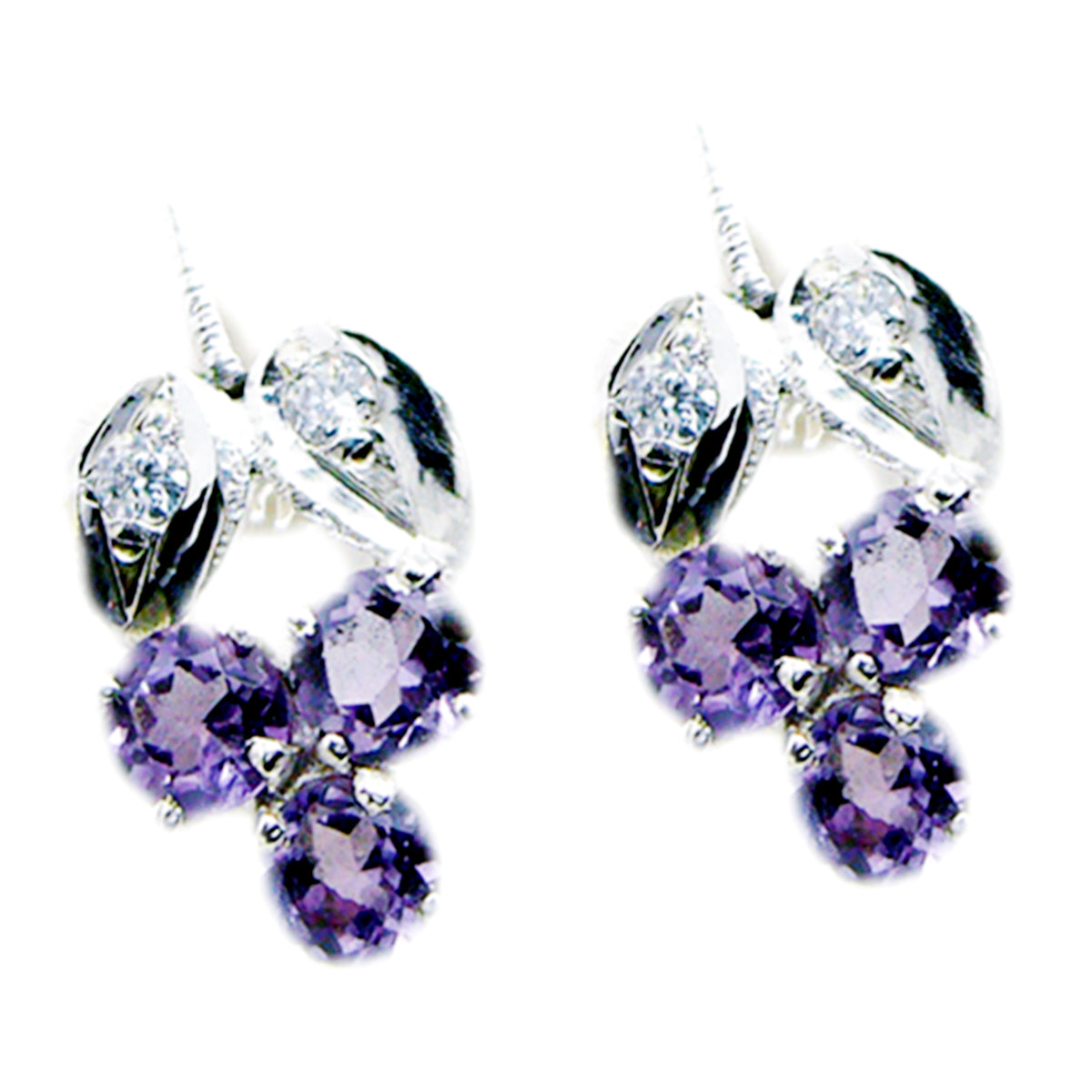 Riyo Genuine Gems round Faceted Purple Amethyst Silver Earrings gift for b' day