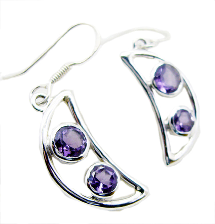 Riyo Genuine Gems round Faceted Purple Amethyst Silver Earrings gift for cyber Monday