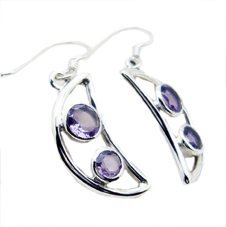 Riyo Genuine Gems round Faceted Purple Amethyst Silver Earrings gift for cyber Monday