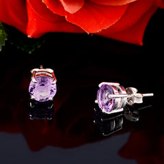 Riyo Genuine Gems round Faceted Purple Amethyst Silver Earrings gift for mom