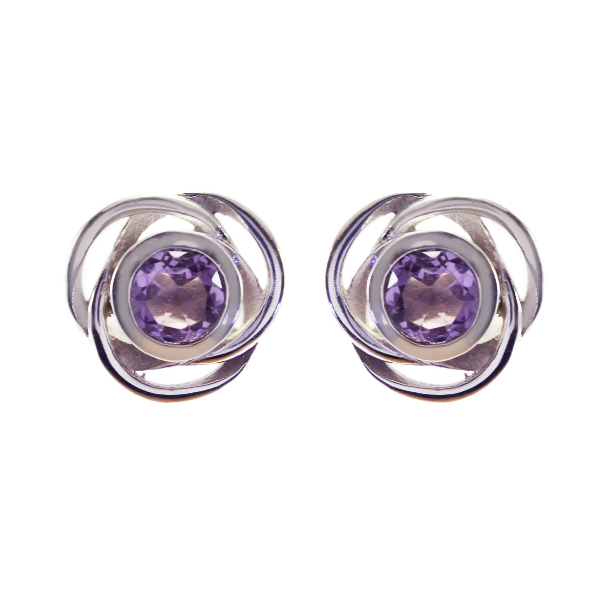 Riyo Genuine Gems round Faceted Purple Amethyst Silver Earrings independence gift