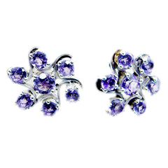 Riyo Genuine Gems round Faceted Purple Amethyst Silver Earrings teacher's day gift