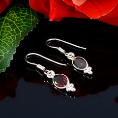 Riyo Genuine Gems round Faceted Red Garnet Silver Earring black Friday gift
