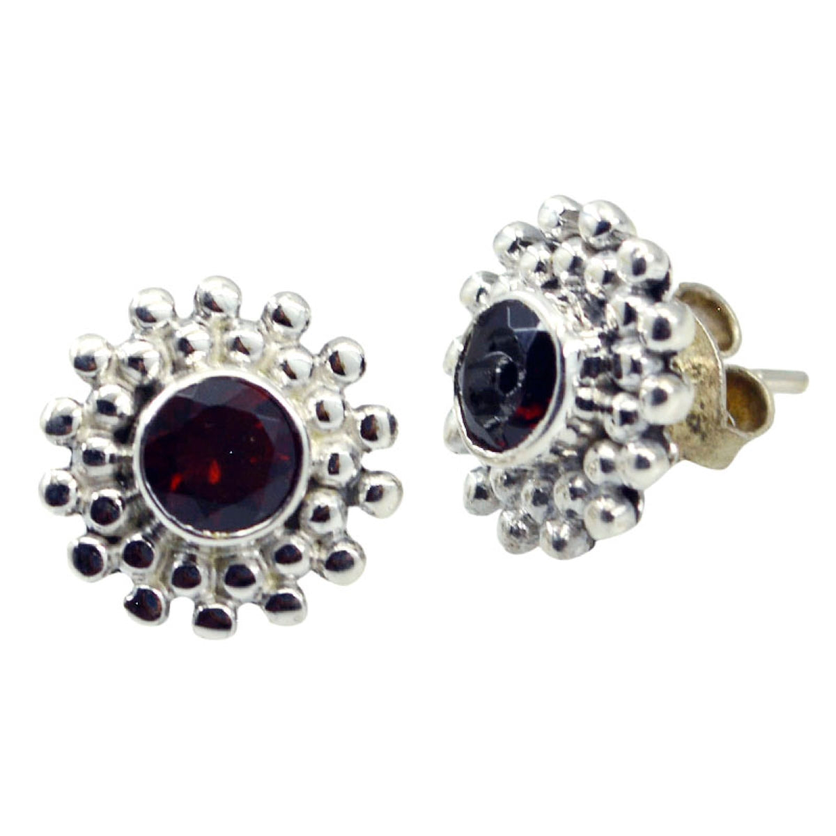 Riyo Genuine Gems round Faceted Red Garnet Silver Earring gift for brithday