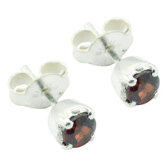 Riyo Genuine Gems round Faceted Red Garnet Silver Earrings gift for anniversary