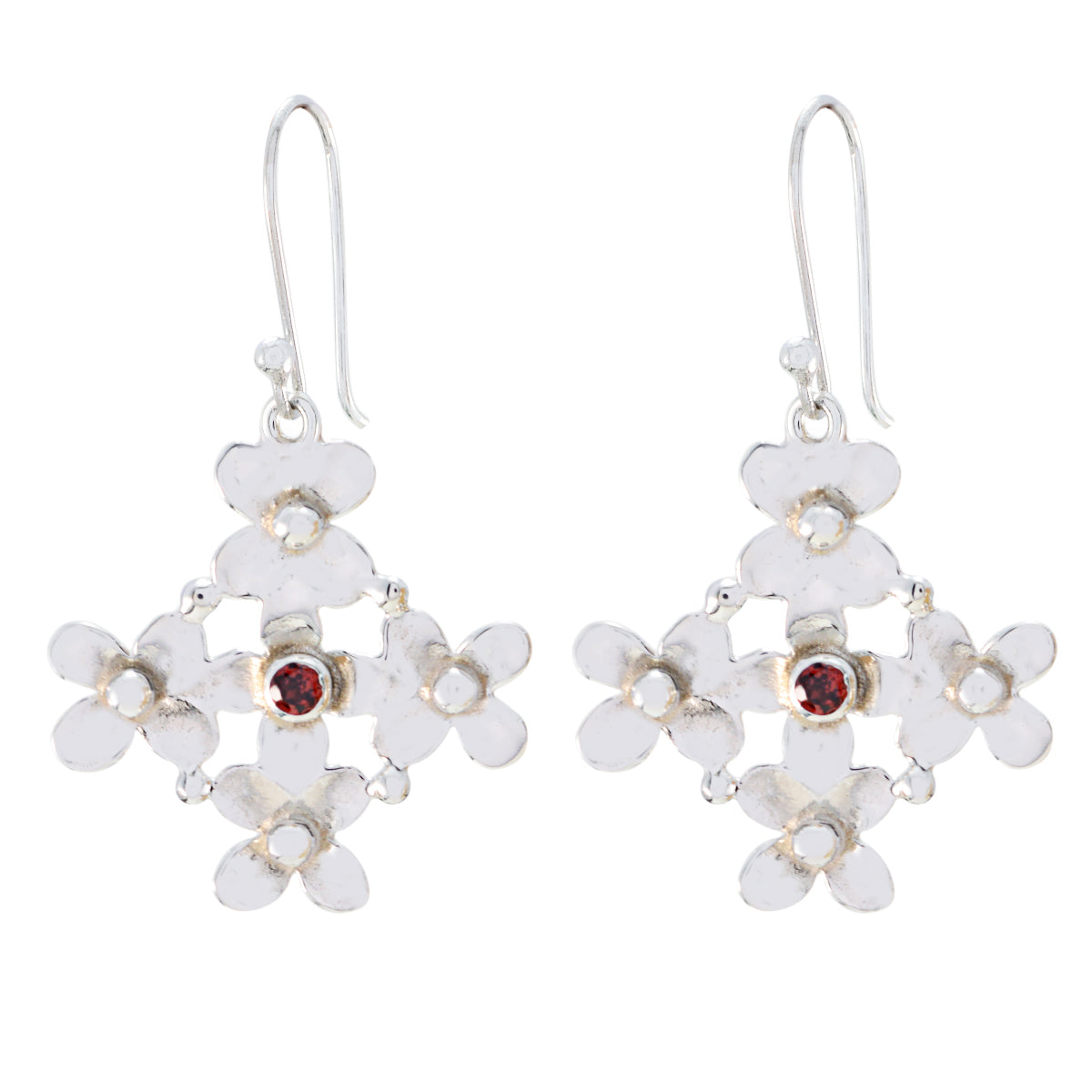 Riyo Genuine Gems round Faceted Red Garnet Silver Earrings gift for brithday