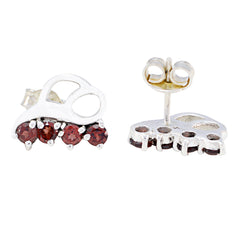 Riyo Genuine Gems round Faceted Red Garnet Silver Earrings gift for christmas day