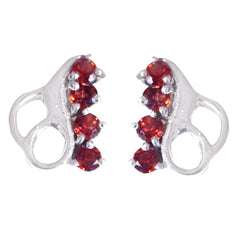 Riyo Genuine Gems round Faceted Red Garnet Silver Earrings gift for christmas day
