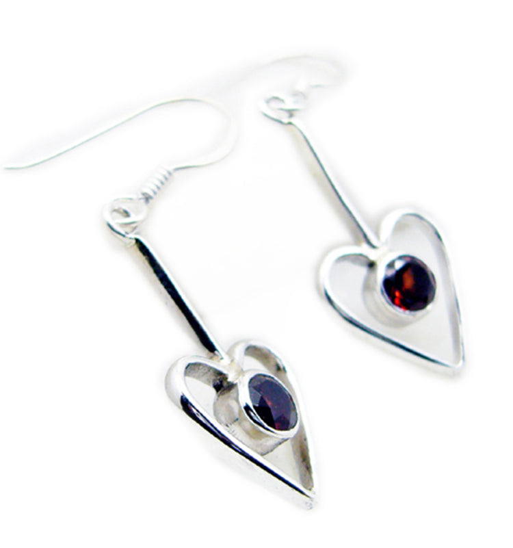Riyo Genuine Gems round Faceted Red Garnet Silver Earrings gift for teacher's day