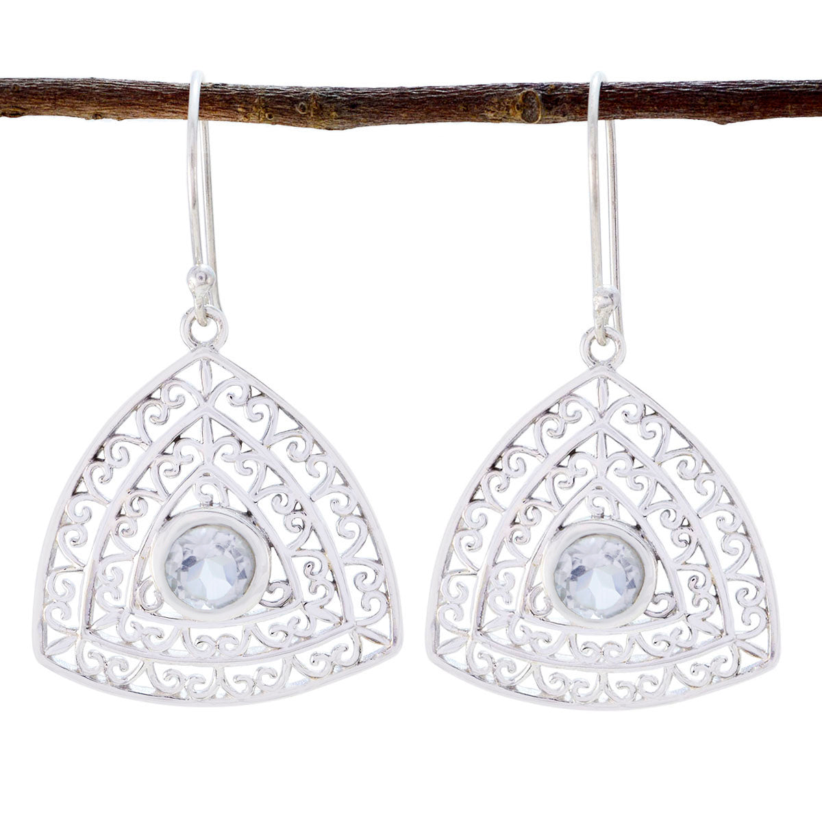 Riyo Genuine Gems round Faceted White Crystal Quartz Silver Earrings new years day gift