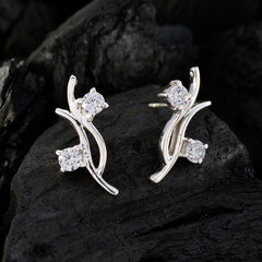 Riyo Genuine Gems round Faceted White White CZ Silver Earrings gift for easter Sunday