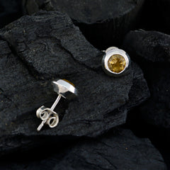 Riyo Genuine Gems round Faceted Yellow Citrine Silver Earring gift for engagement