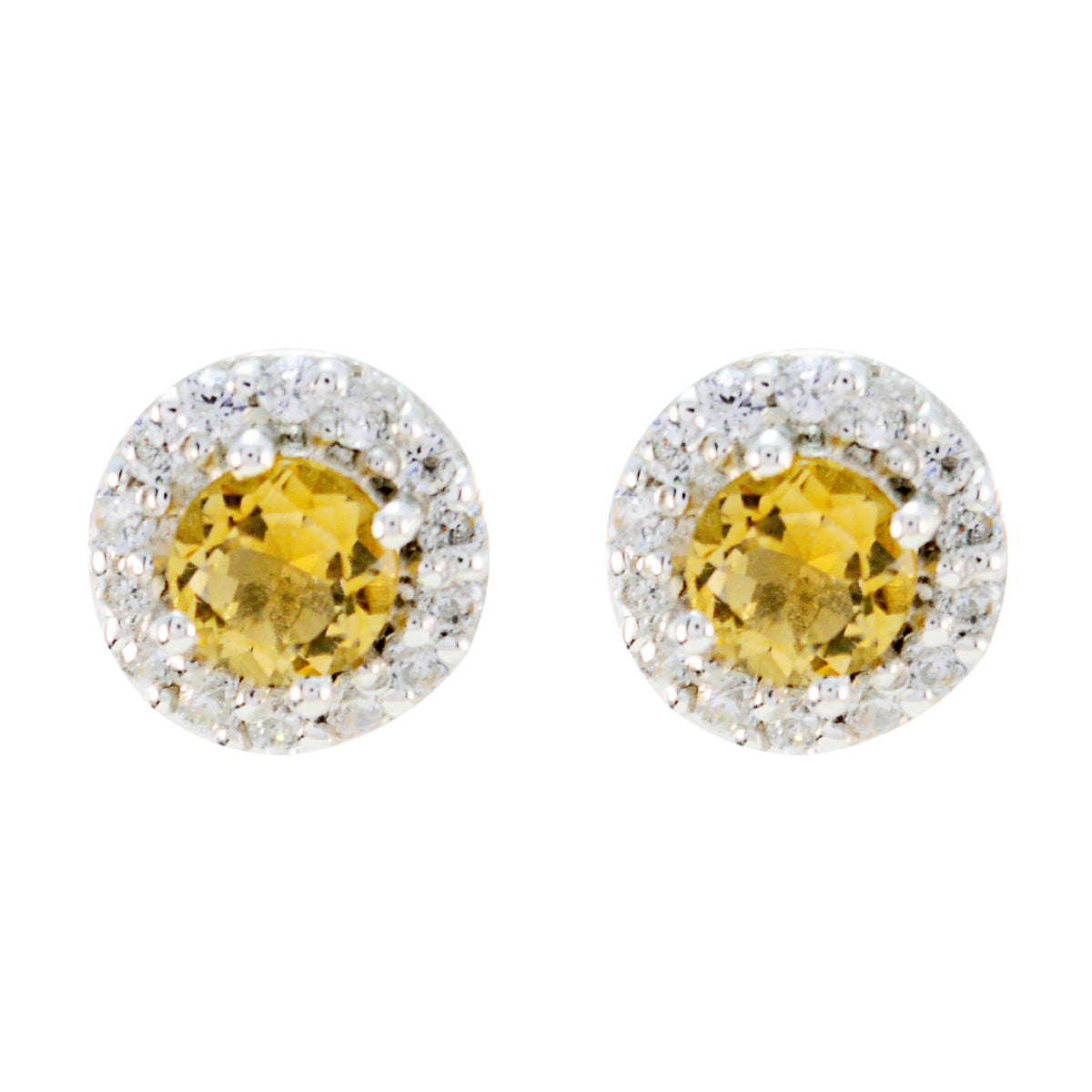 Riyo Genuine Gems round Faceted Yellow Citrine Silver Earrings college student gift