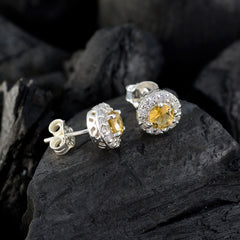 Riyo Genuine Gems round Faceted Yellow Citrine Silver Earrings college student gift