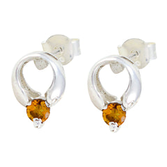 Riyo Genuine Gems round Faceted Yellow Citrine Silver Earrings gift for friends