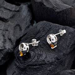Riyo Genuine Gems round Faceted Yellow Citrine Silver Earrings gift for friends