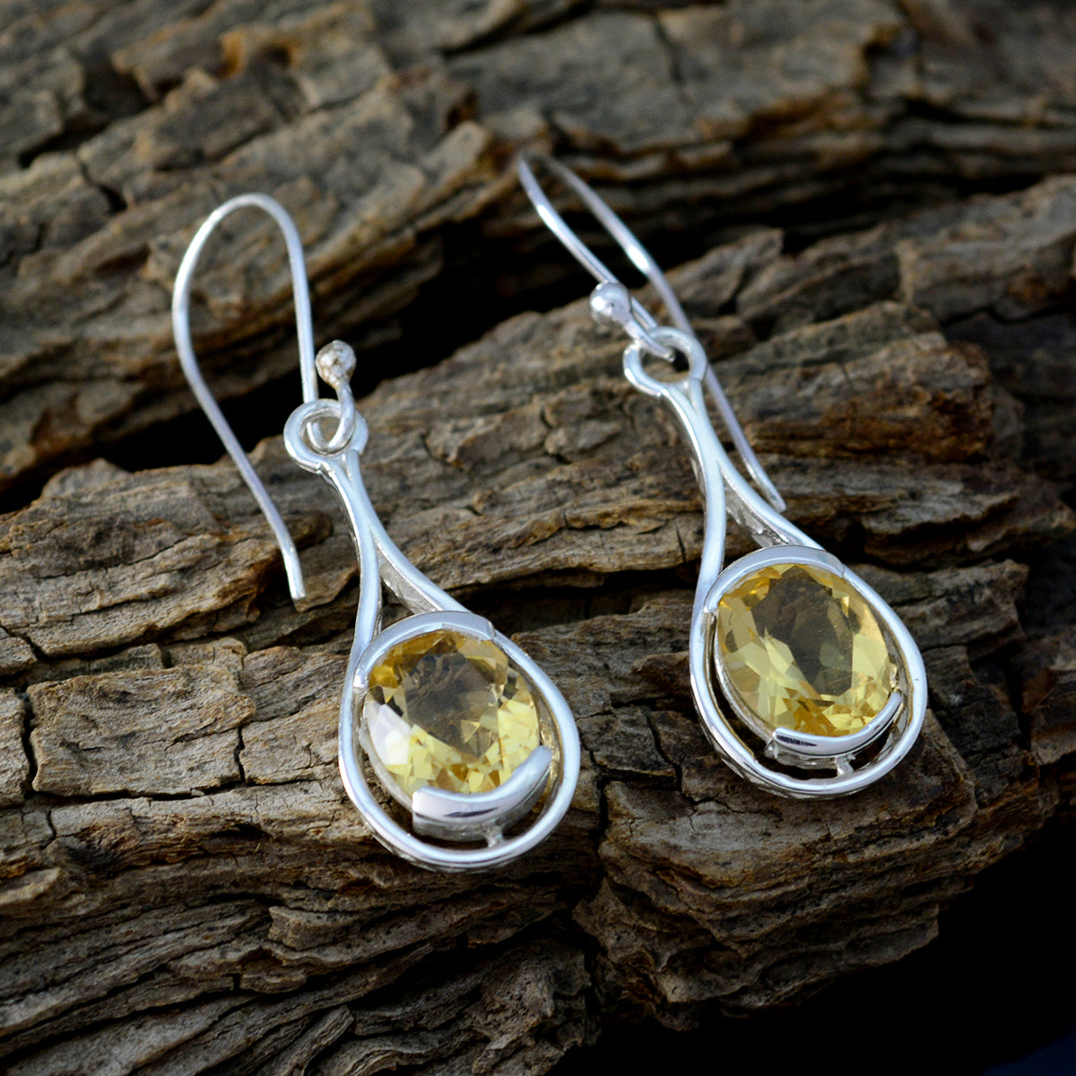 Riyo Genuine Gems round Faceted Yellow Citrine Silver Earrings mother gift