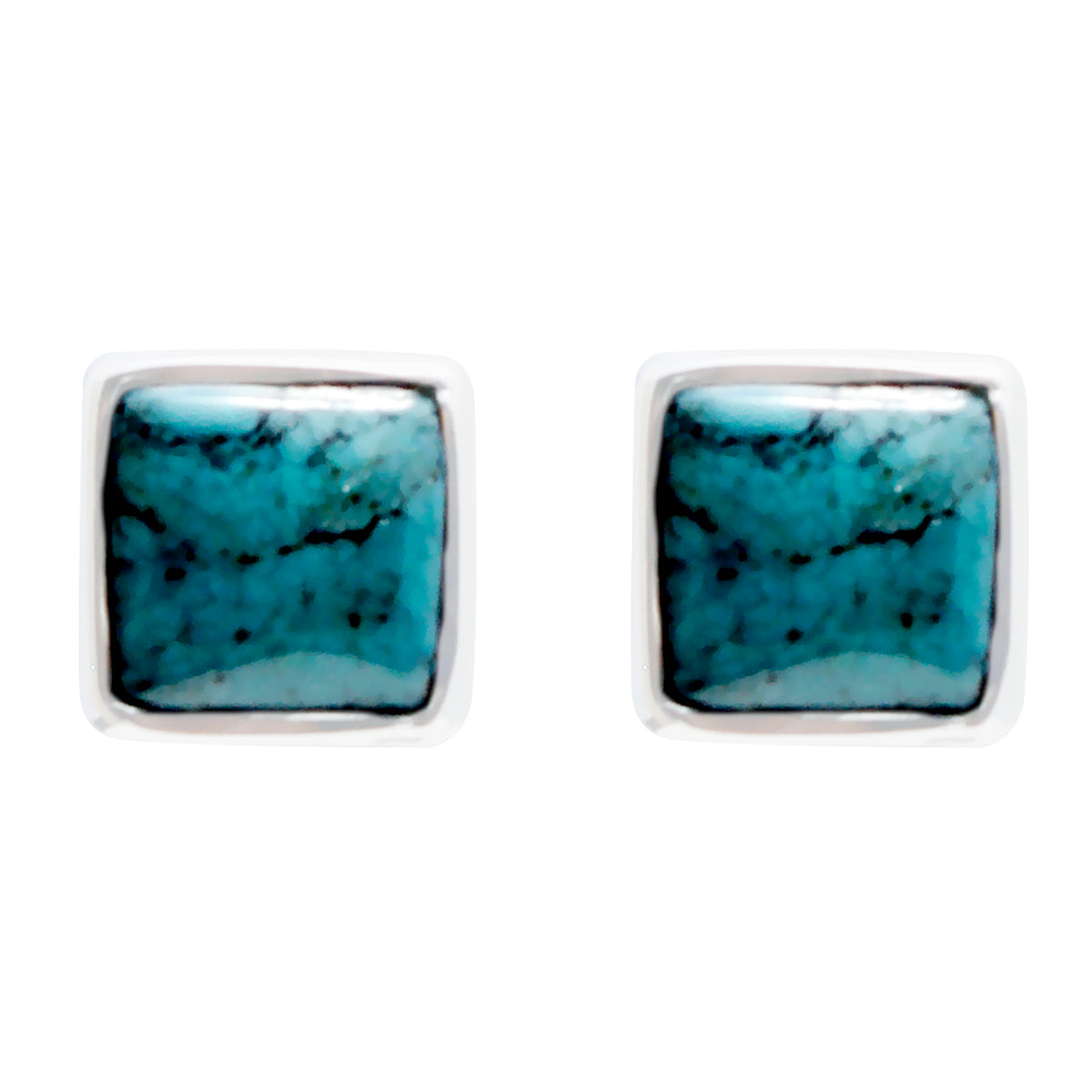 Riyo Genuine Gems square Cabochon Multi Turquoise Silver Earrings gift for black Friday