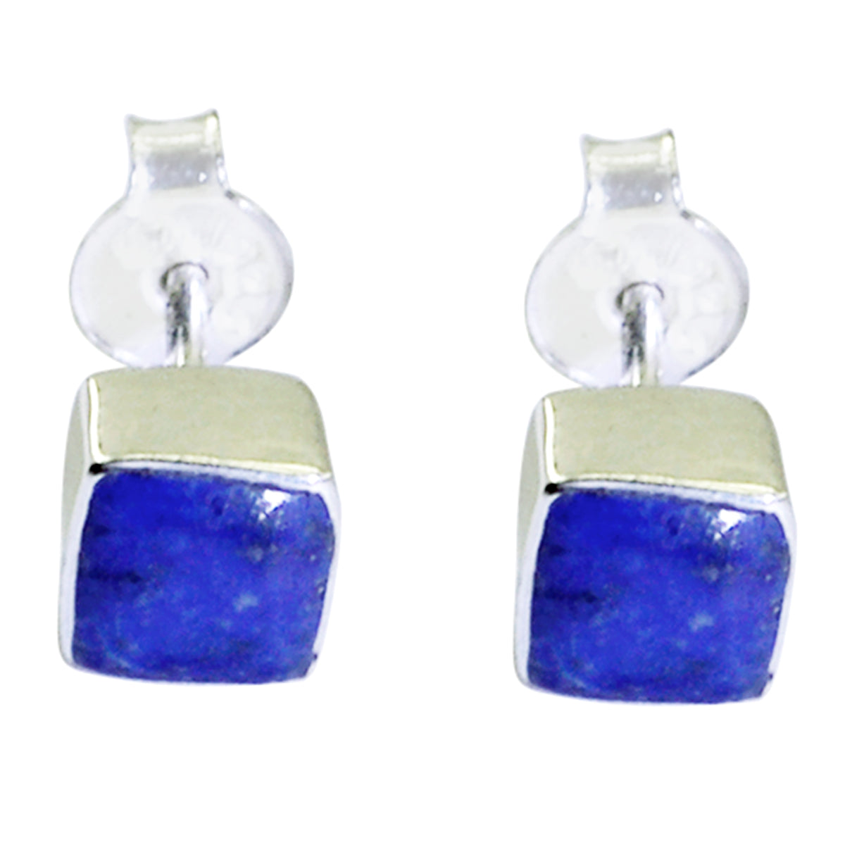 Riyo Genuine Gems square Cabochon Nevy Blue Lapis Lazuli Silver Earrings halloween gift