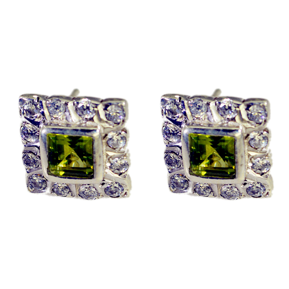Riyo Genuine Gems square Faceted Green Peridot Silver Earring daughter's day gift