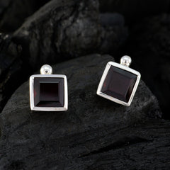 Riyo Genuine Gems square Faceted Red Garnet Silver Earrings gift for independence