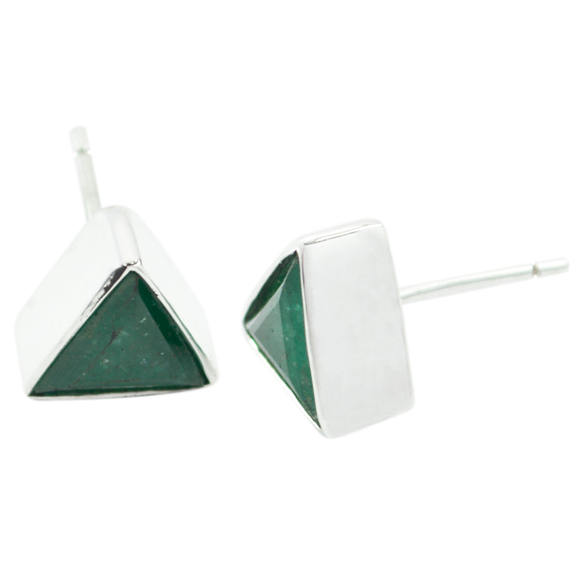 Riyo Genuine Gems triangle Faceted Green Indian Emerald Silver Earrings gift for women