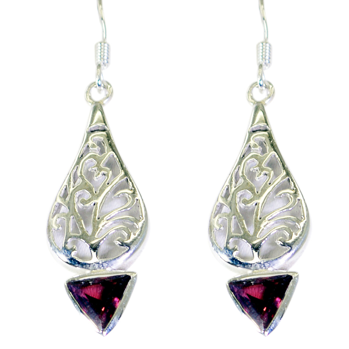 Riyo Genuine Gems triangle Faceted Red Garnet Silver Earrings independence gift