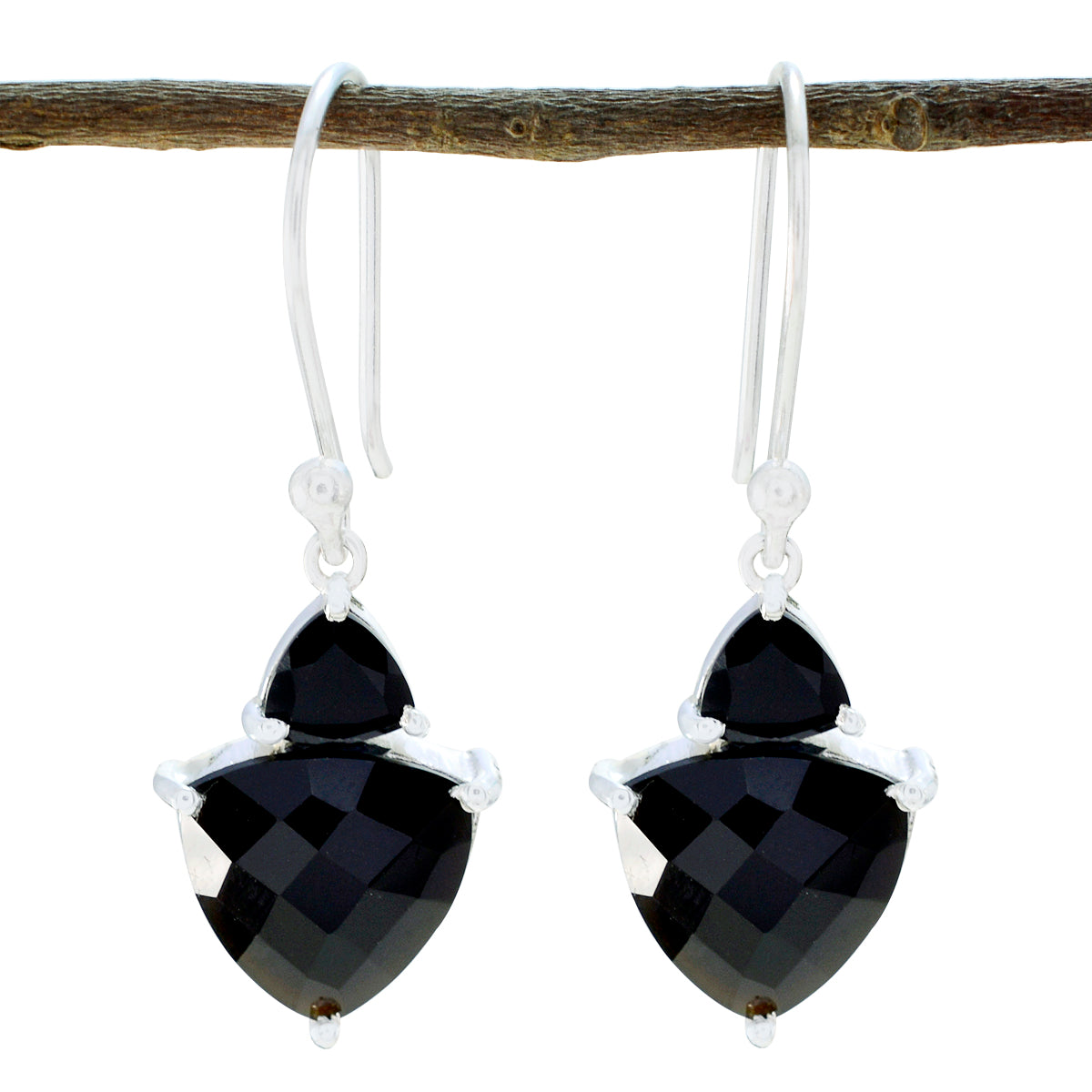 Riyo Genuine Gems trillion Checker Black Onyx Silver Earring sister gift