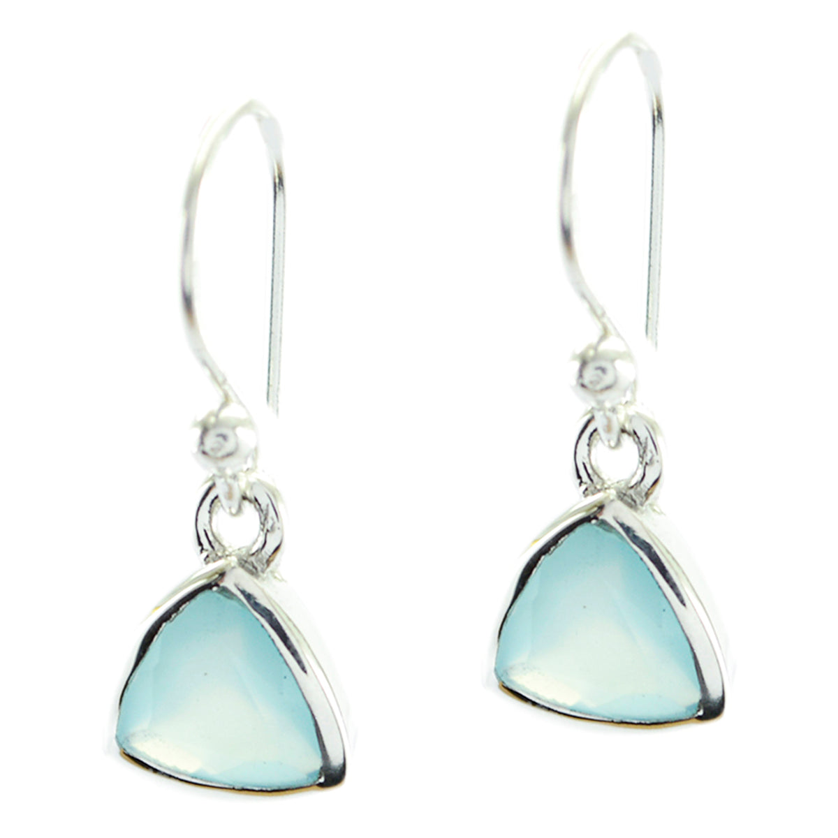 Riyo Genuine Gems trillion Faceted Aqua Chalcedoy Silver Earring gift for valentine's day