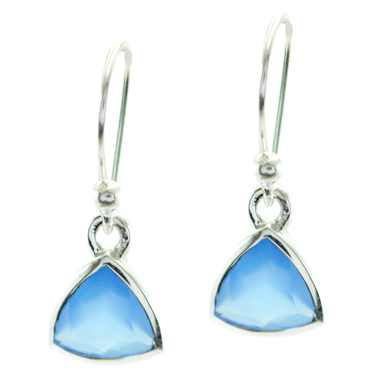 Riyo Genuine Gems trillion Faceted Blue Chalcedony Silver Earrings gift for wedding
