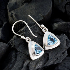 Riyo Genuine Gems trillion Faceted Blue Topaz Silver Earrings gift for halloween