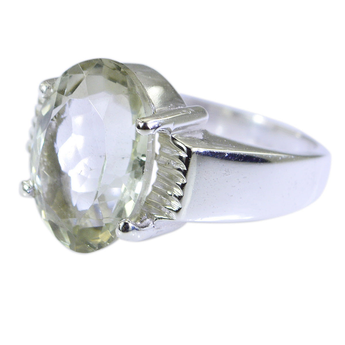Riyo Glamorous Gems Green Amethyst Silver Ring Hand Made Jewelry