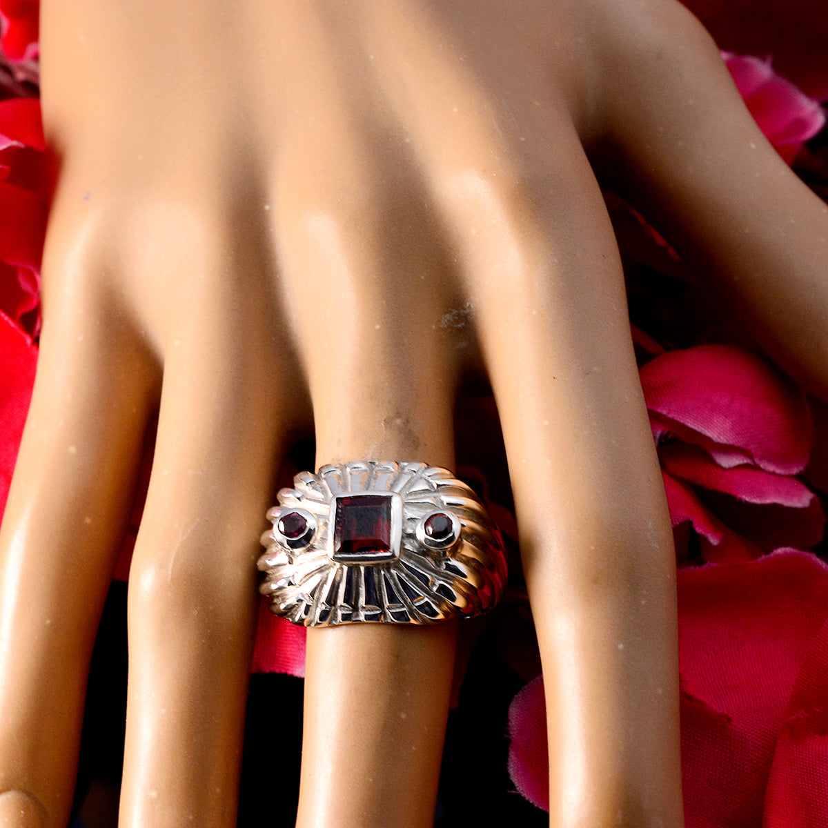 Riyo Good Gemstone Garnet Solid Silver Rings Engagement Gift