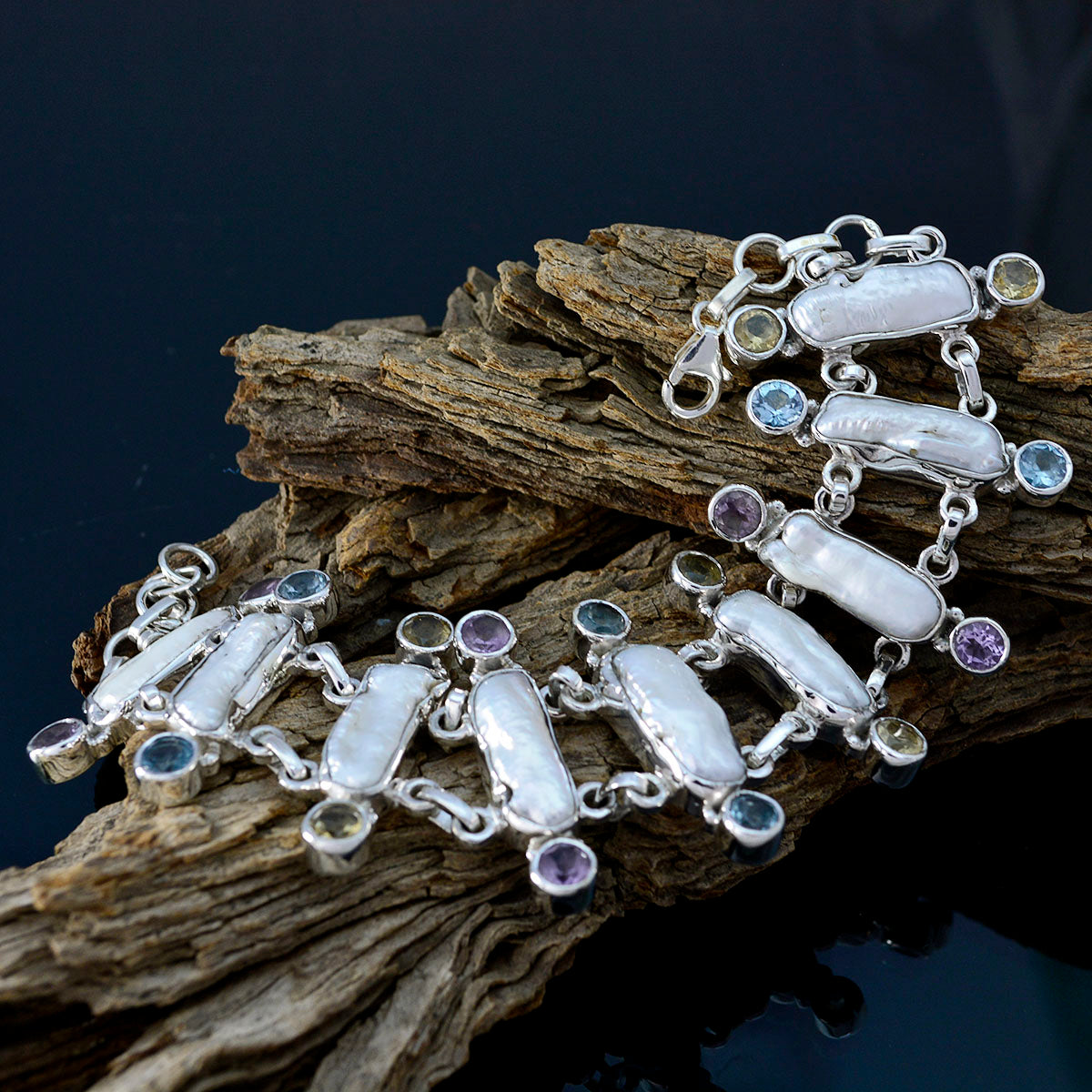 Riyo Good Gemstones Fancy Cabochon Multi Pearl Silver Bracelets grandmother gift
