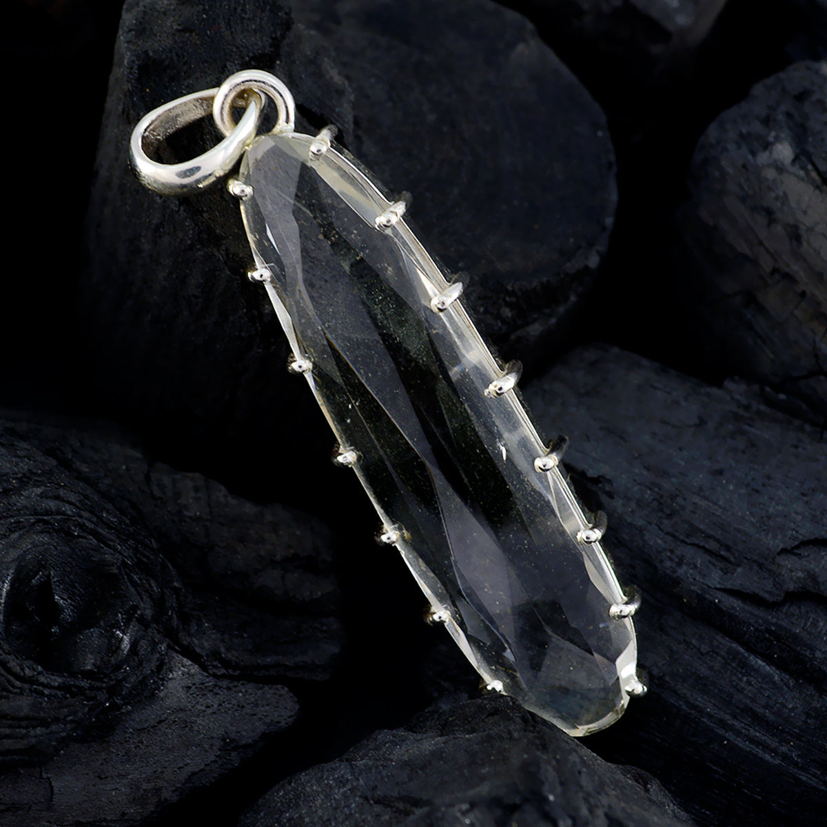 Riyo Good Gemstones Fancy Faceted White Crystal Quartz 925 Silver Pendant daughter's day gift
