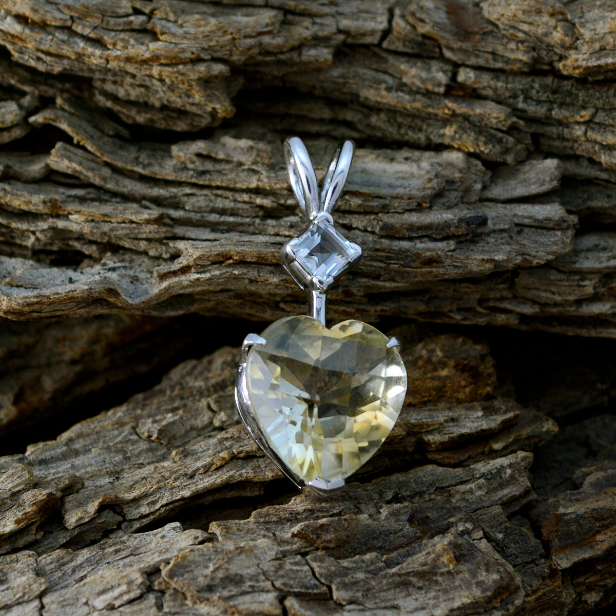 Riyo Good Gemstones Heart Faceted Yellow Citrine Solid Silver Pendants Faishonable day gift