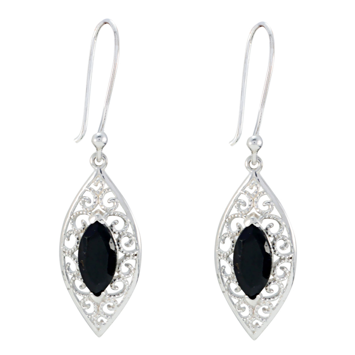 Riyo Good Gemstones Marquise Faceted Black Onyx Silver Earring gift for brithday