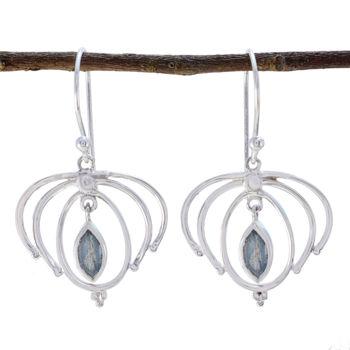 Riyo Good Gemstones Marquise Faceted Grey Labradorite Silver Earrings mother's day gift
