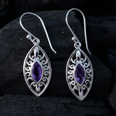 Riyo Good Gemstones Marquise Faceted Purple Amethyst Silver Earring thanks giving gift