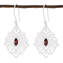 Riyo Good Gemstones Marquise Faceted Red Garnet Silver Earring gift for b' day