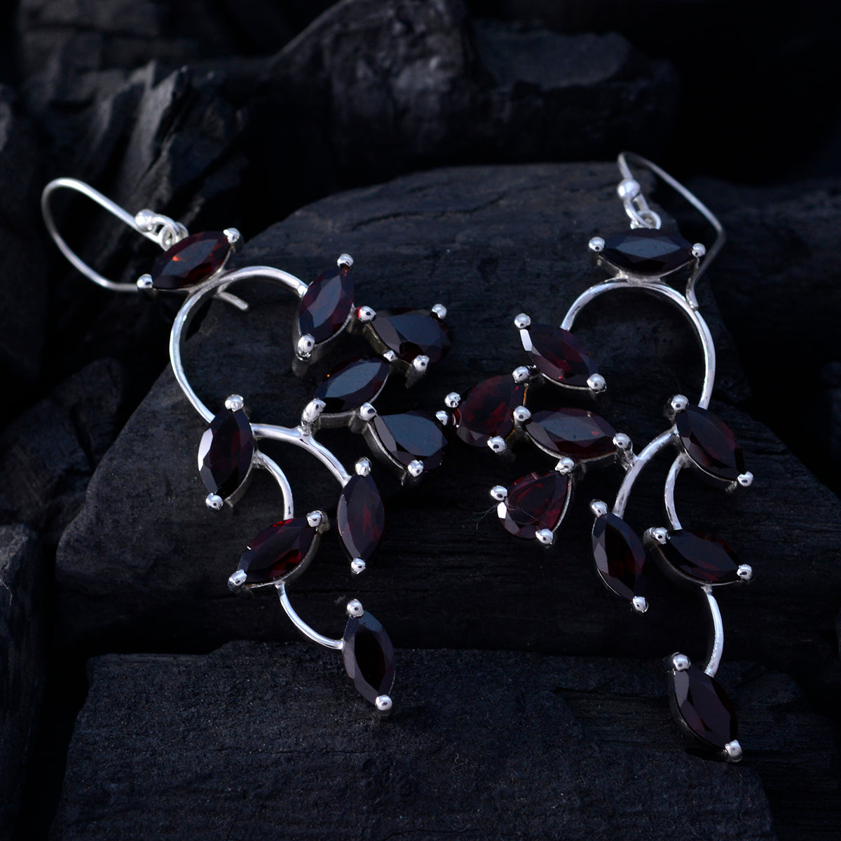 Riyo Good Gemstones Marquise Faceted Red Garnet Silver Earrings black Friday gift