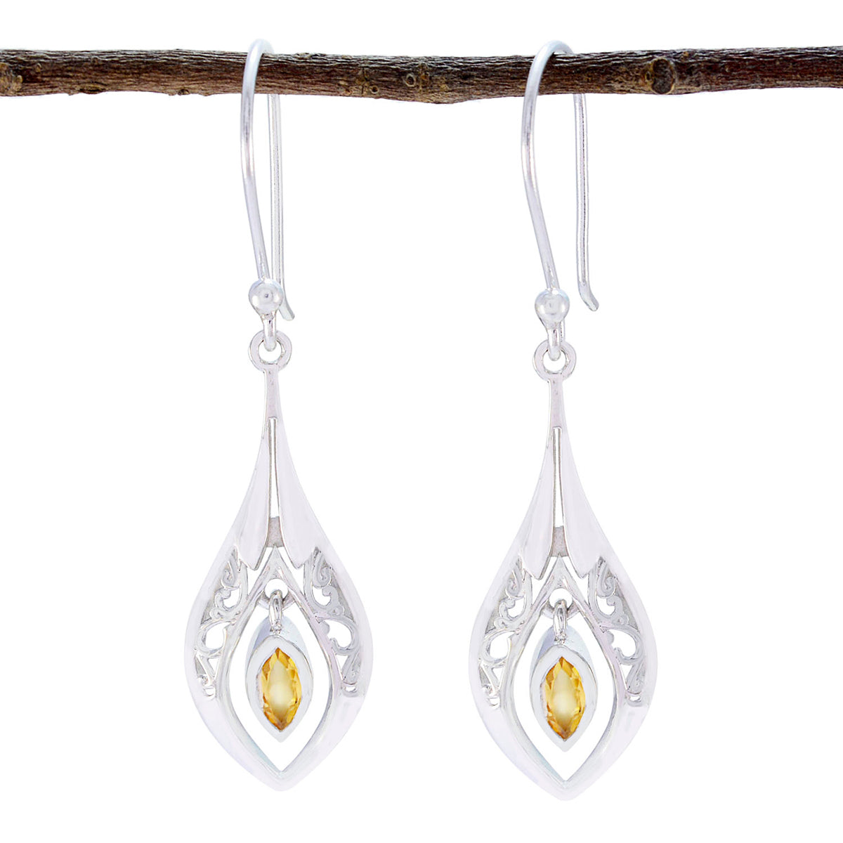 Riyo Good Gemstones Marquise Faceted Yellow Citrine Silver Earrings mother's day gift