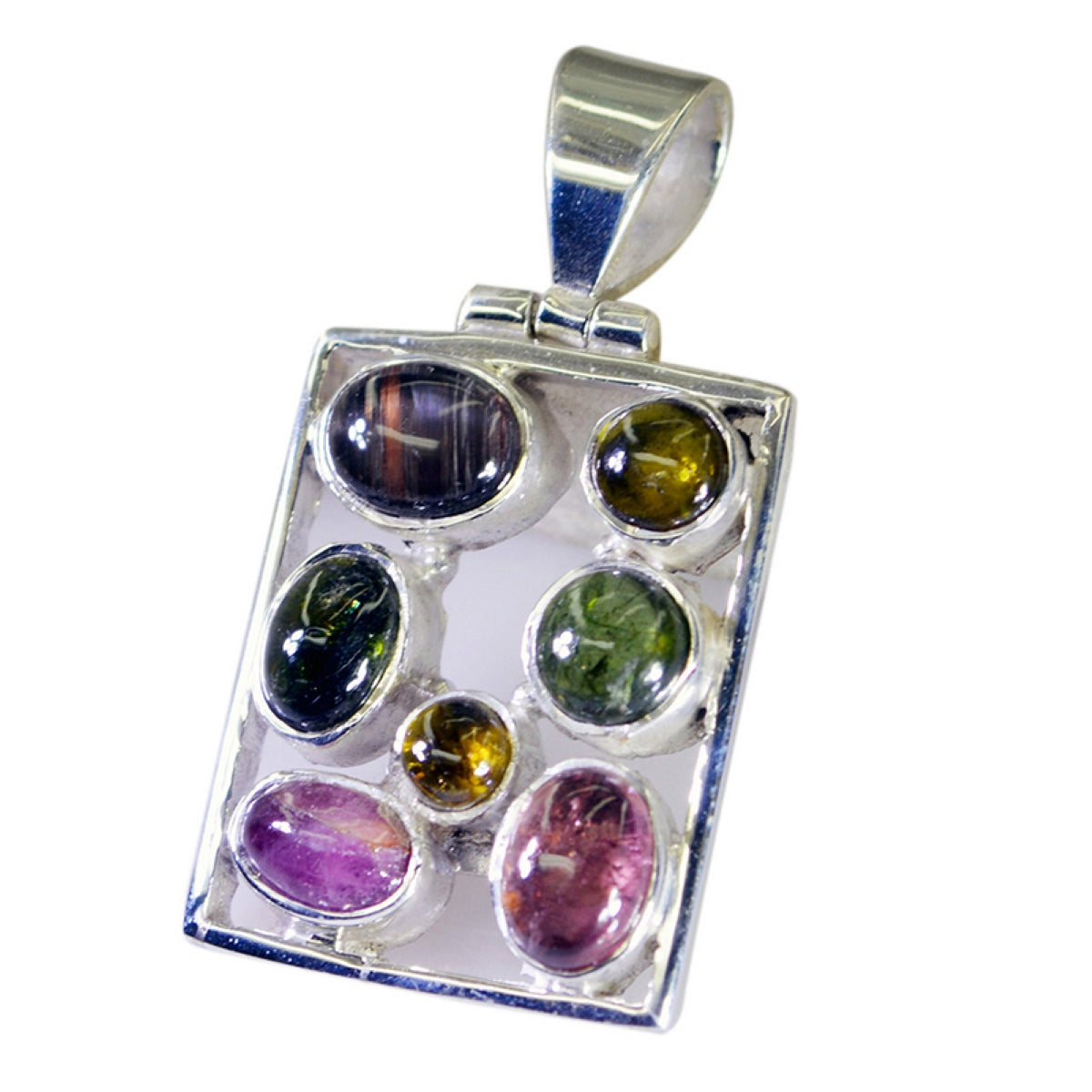 Riyo Good Gemstones Multi Shape Cabochon Multi Color Tourmaline Sterling Silver Pendant gift for teacher's day